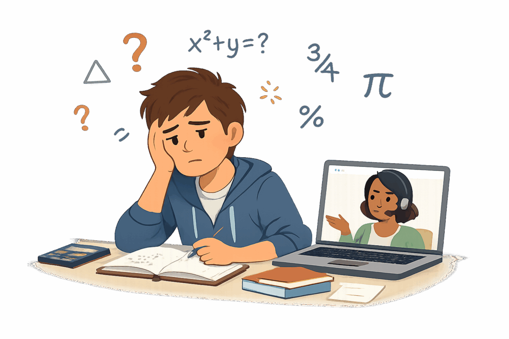 High school student struggling with SAT math during online tutoring in the Columbia Gorge