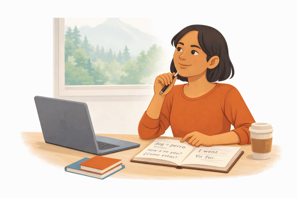 Adult learning a new language through online tutoring in the Columbia Gorge