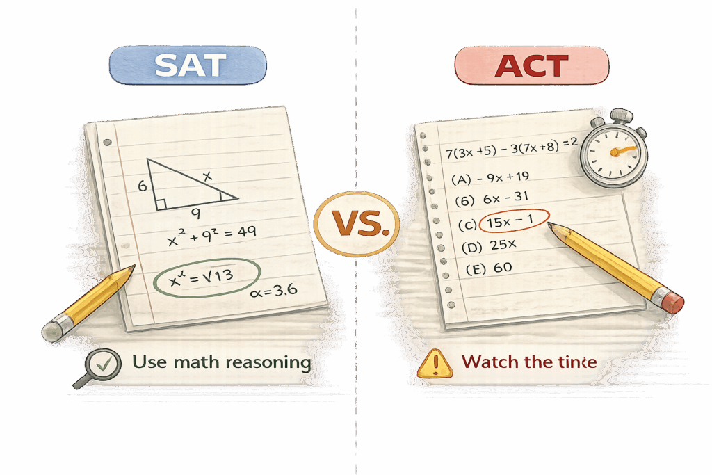 Diferencias entre las secciones de matemáticas del SAT y ACT explicadas mediante tutoría
