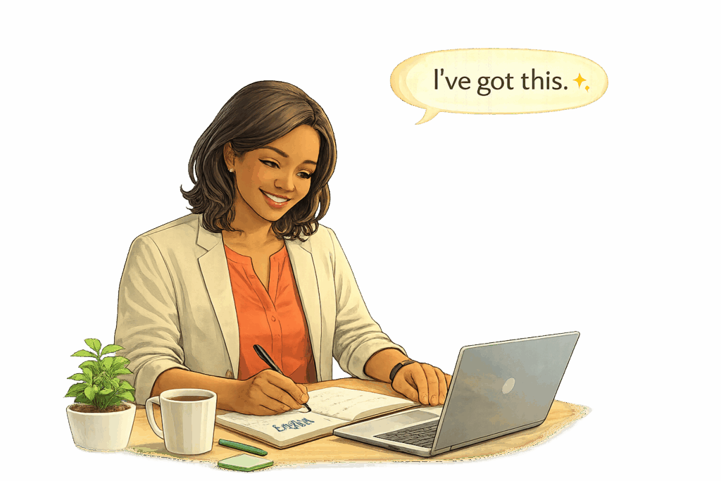 Adulto profesional del Columbia Gorge aprendiendo inglés con confianza