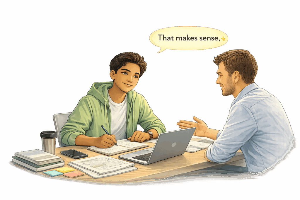 Online exam prep tutoring session for a high school student