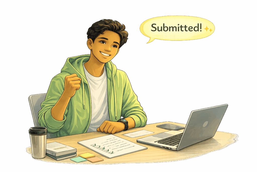 Student feeling confident after completing college application steps