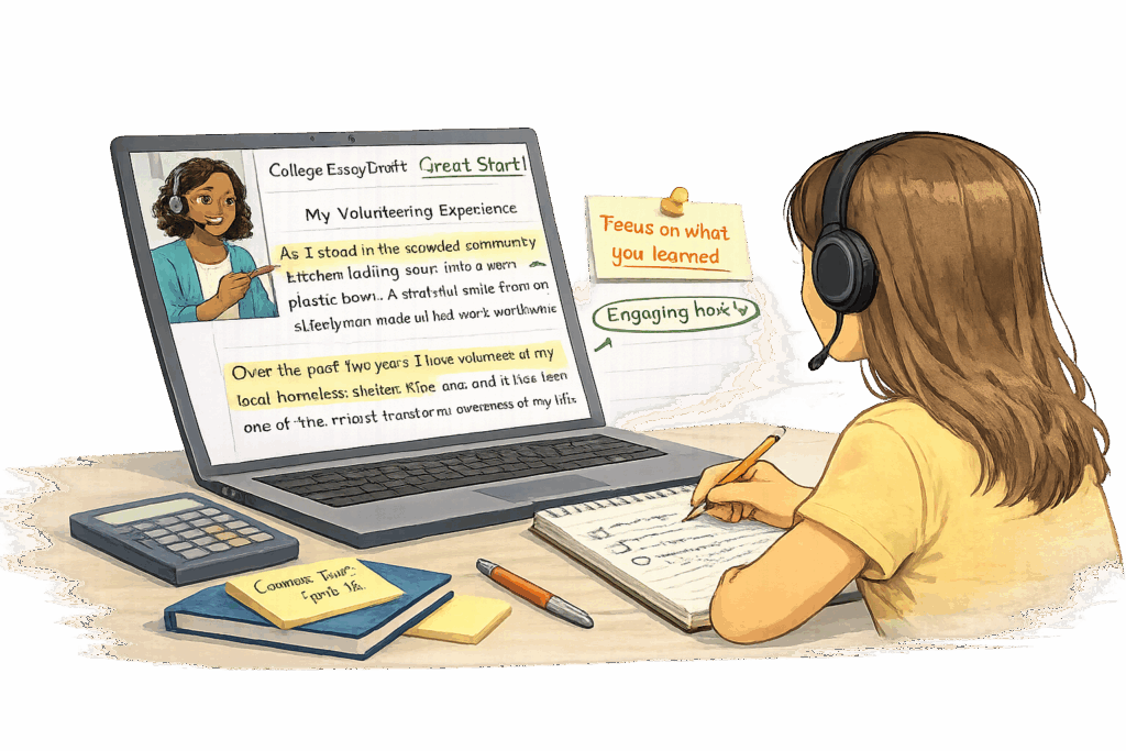 One-on-one college application tutoring session for high school students