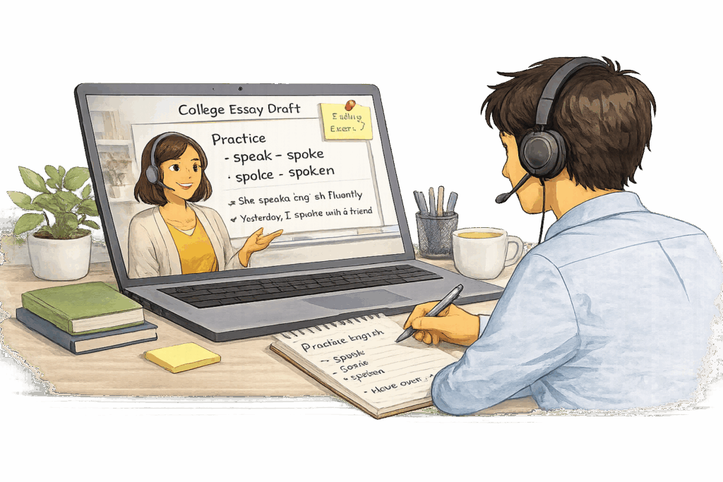 Adult learning English online with a tutor in the Columbia Gorge