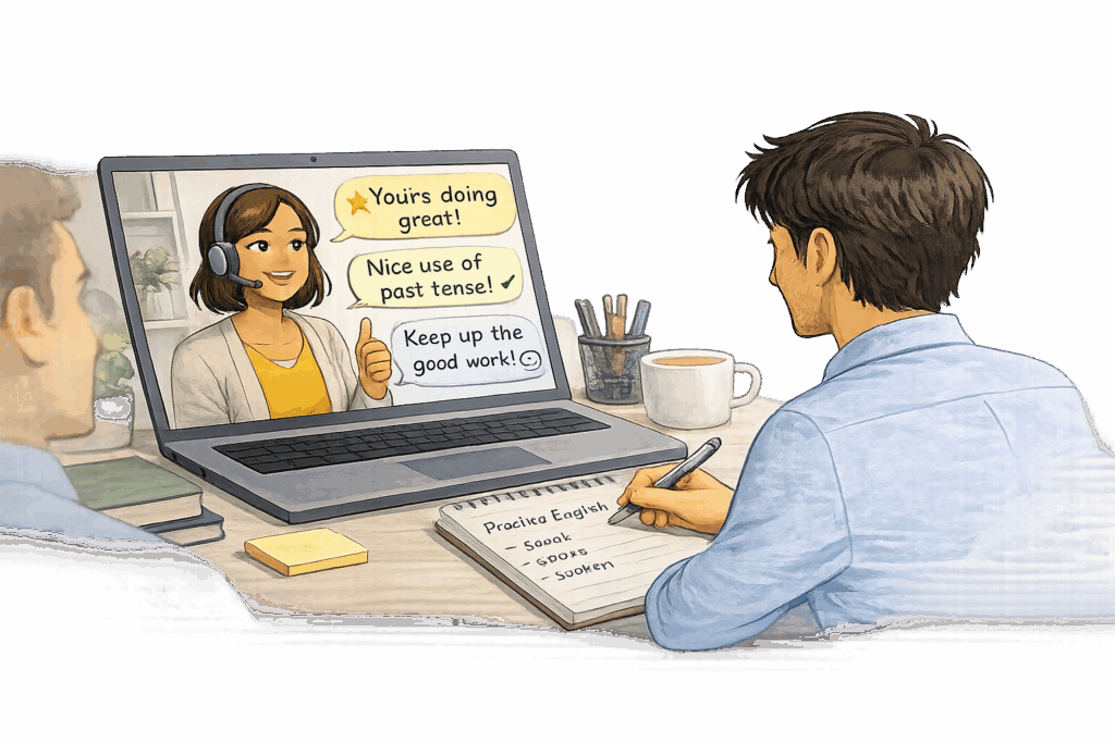 One-on-one English tutoring session building confidence for adults