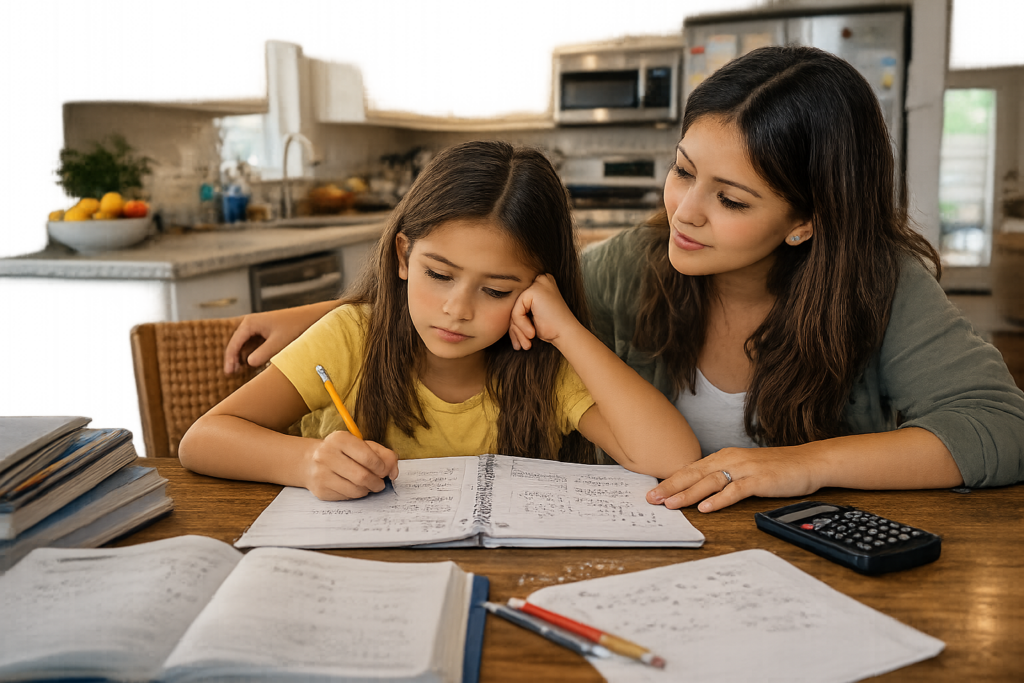 Student in The Dalles struggling with math homework at home.