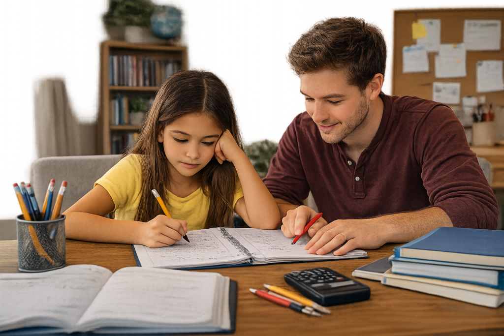 Tutor helping a student understand math during a tutoring session in the Columbia Gorge.