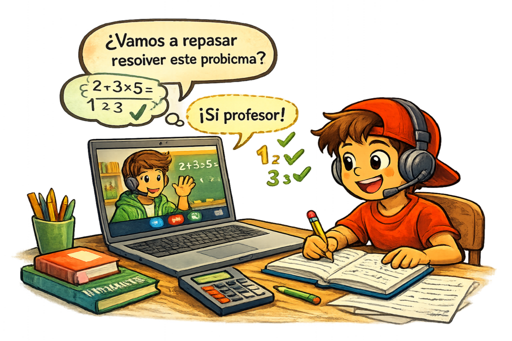 Estudiante en The Dalles participando en sesión de tutoría de matemáticas en línea desde casa