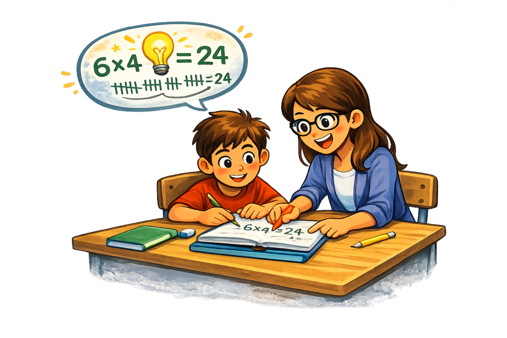 Tutor explaining a math concept during one-on-one tutoring.