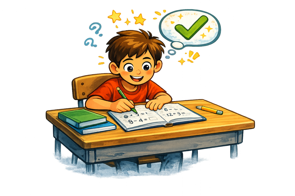 Student practicing math skills independently after tutoring support.