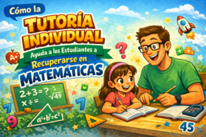 “Estudiante latina de preparatoria con dificultad en matemáticas en el salón de clases, ilustración de apoyo académico y tutoría individual en matemáticas.”