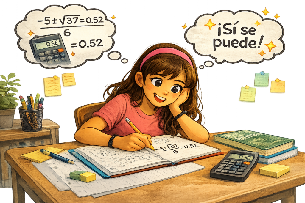 Estudiante practicando matemáticas de manera independiente después de recibir tutoría.