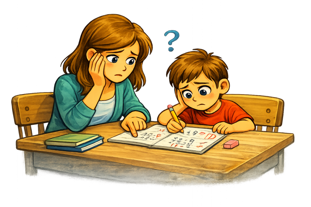 Parent helping student with math homework in The Dalles.