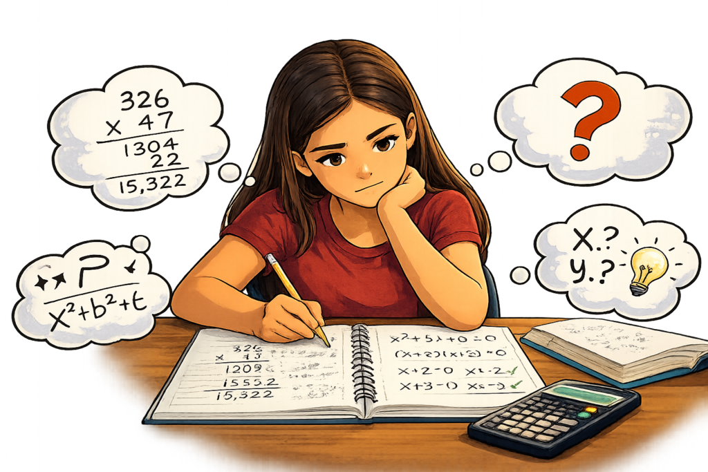 Estudiante reforzando habilidades básicas de matemáticas durante la tutoría de Álgebra I.