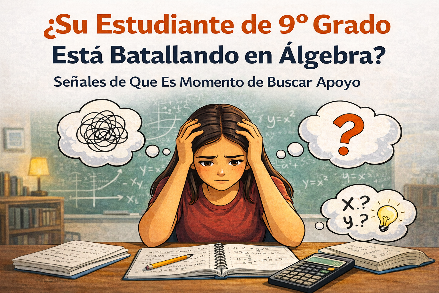 Estudiante de 9º grado en The Dalles, Oregon batallando con Álgebra I y mostrando señales de que necesita tutoría académica.