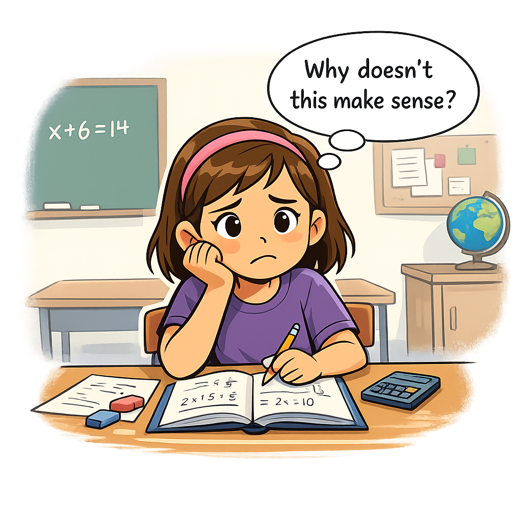 Middle school student in The Dalles, Oregon feeling stuck on math homework and asking “Why doesn’t this make sense?”