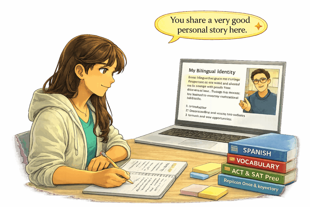 Online Spanish tutoring session focused on reading and writing skills