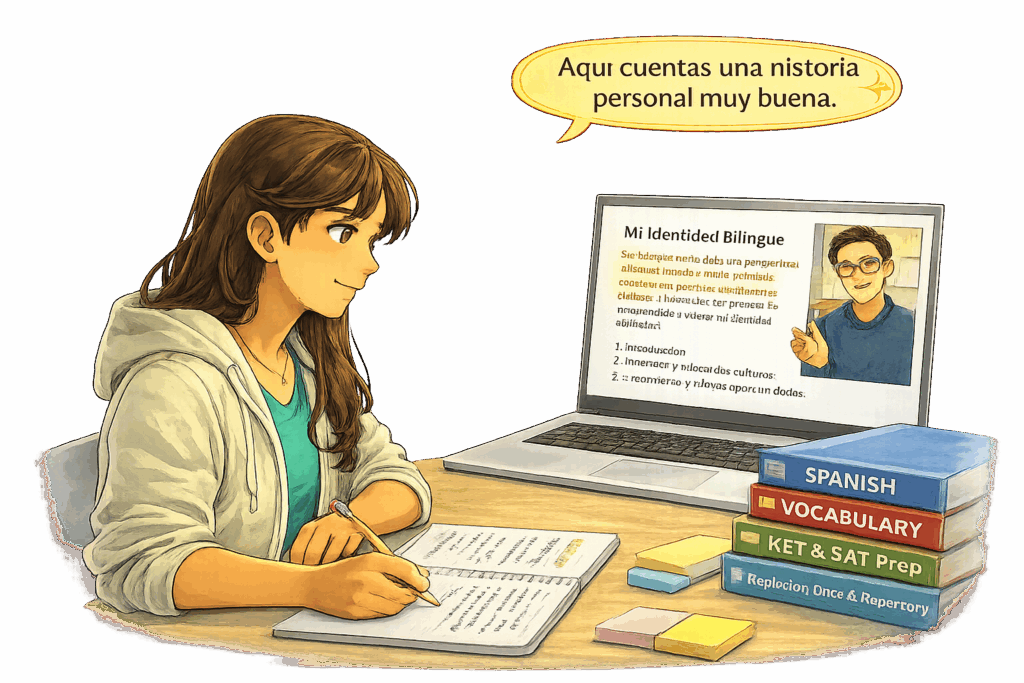 Sesión de tutoría en línea de español enfocada en lectura y escritura académica