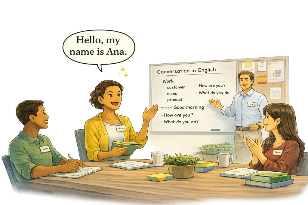 Adulto en el Columbia Gorge practicando conversación en inglés en clase con un tutor