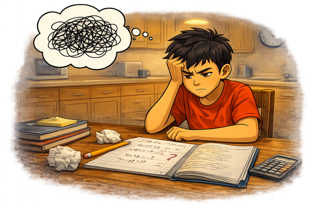 8th grade student in The Dalles feeling frustrated with homework.