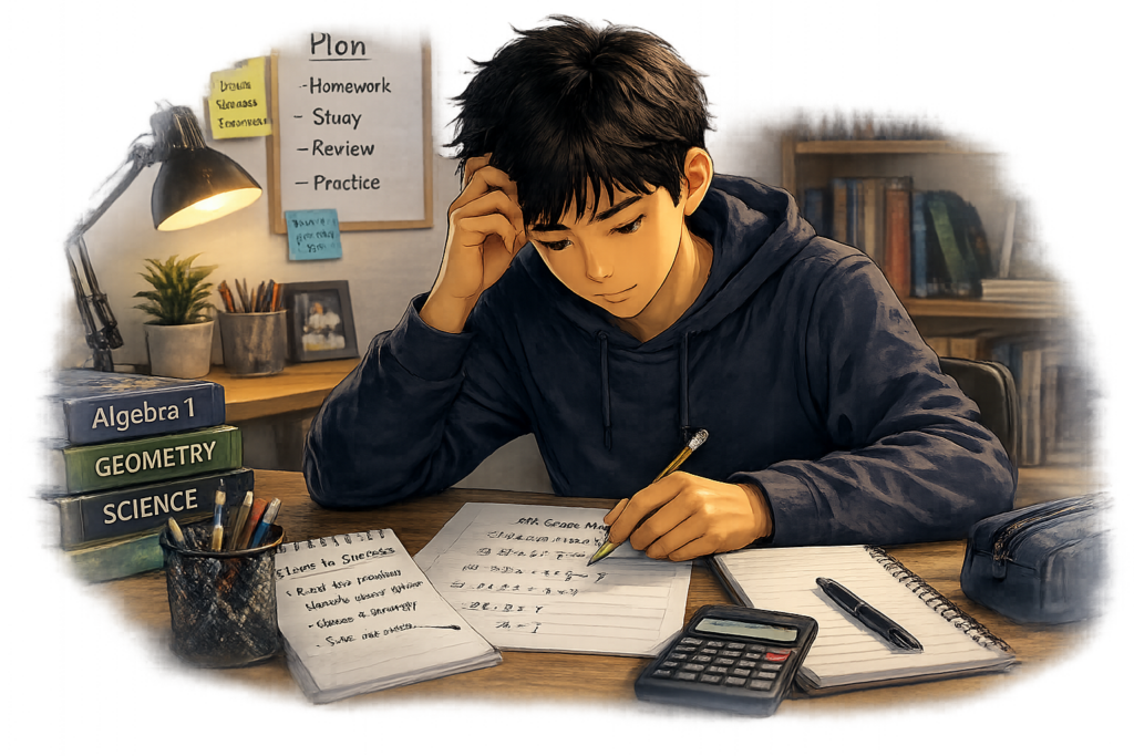 Student applying problem-solving strategies during homework practice.