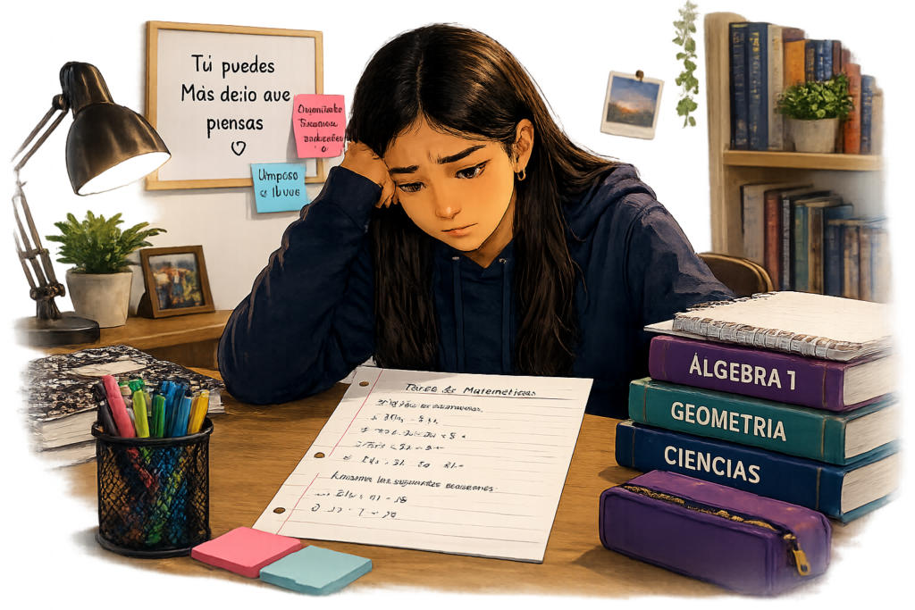 Estudiante de secundaria en The Dalles sin saber cómo empezar su tarea