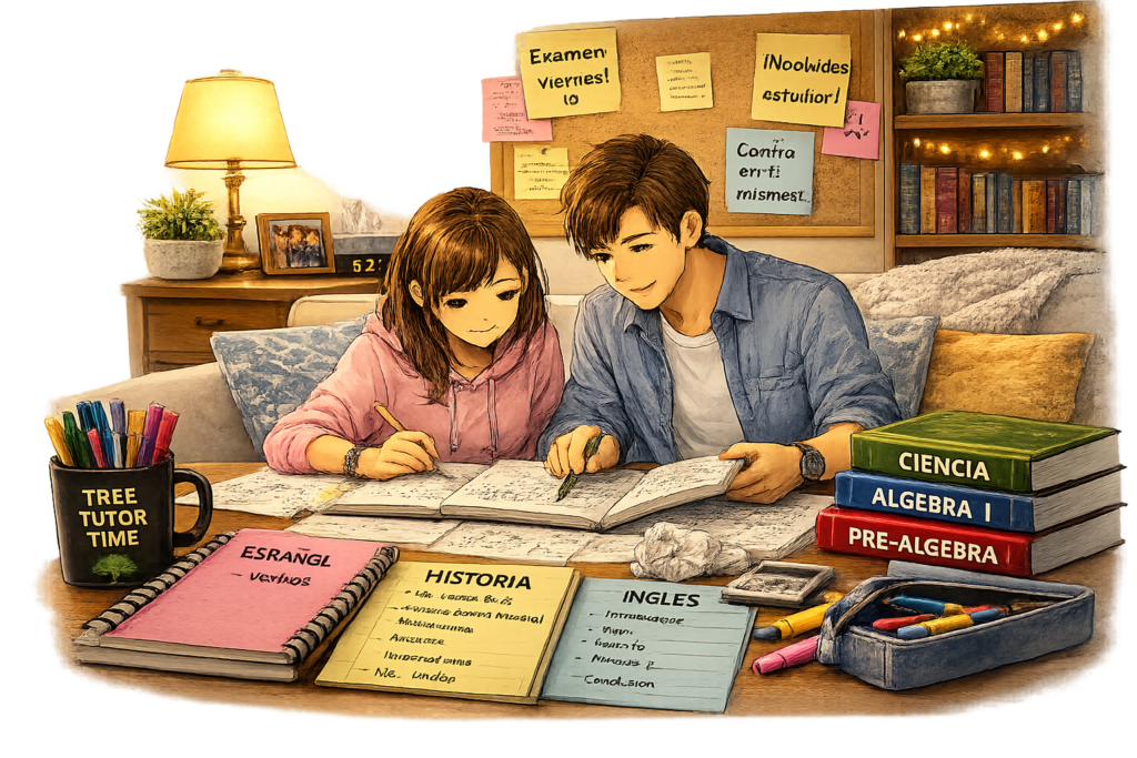 Tutor ayudando a estudiante con estrategias para la tarea en el Columbia Gorge